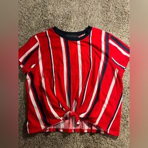 Polly Esther red white and black short top